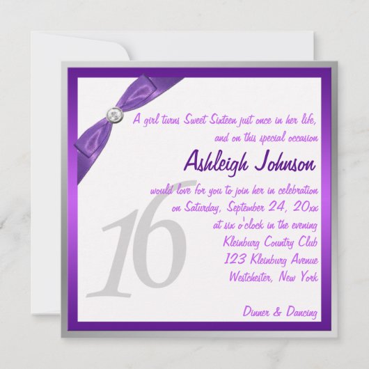 紫、白、銀(Crystal Sweet 16) 招待状 (正面)