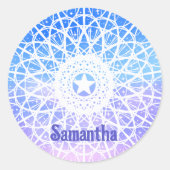 紫、白、青の宇宙フローラ曼荼羅 ラウンドシール (正面)