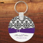 紫、白、黒のダマスクのキーチェーン キーホルダー (正面)
