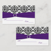 紫、白、黒のダマスクプレイスカード プレイスカード (正面/裏面)