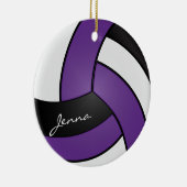 紫、白、黒のバレーボール(プリント両面) セラミックオーナメント (右)