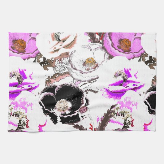 紫、白、黒の花。 キッチンタオル (横)