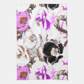 紫、白、黒の花。 キッチンタオル (縦)