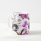 紫、白、黒の花。 コーヒーマグカップ (正面左)