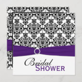 紫、白、黒ダマスクブライダルシャワー招待状 招待状 (正面/裏面)