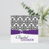 紫、白、黒ダマスクブライダルシャワー招待状 招待状 (スタンド正面)