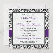 紫、白、黒ダマスクブライダルシャワー招待状 招待状 (裏面)