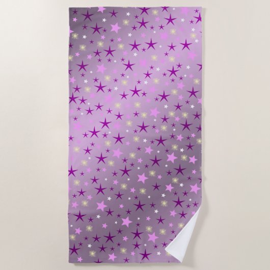 紫、笑い、幸せ、星、虹、色 ビーチタオル (正面)