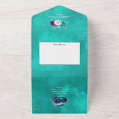 紫、紫、ターコイズのフローラ結婚の全イン オールインワン招待状 (外側)