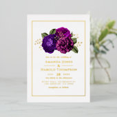 紫、紫、紫、梅、金ゴールドフローラ 箔招待状 (立ち正面)