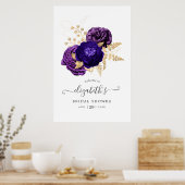 紫、紫、金ゴールドフローラブライダルシャワーへようこそ ポスター (キッチン)