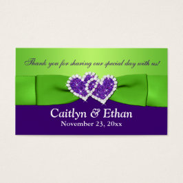 紫、緑のフローラと結合ハートメッセージカード