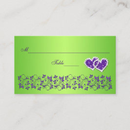 紫、緑のフローラと結合ハート座席表 プレイスカード