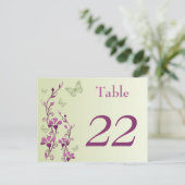 紫、緑のフローラ蝶テーブル番号カード ポストカード (スタンド正面)