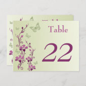 紫、緑のフローラ蝶テーブル番号カード ポストカード (正面/裏面)