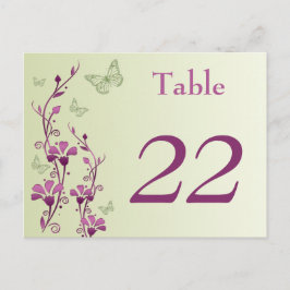 紫、緑のフローラ蝶テーブル番号カード ポストカード