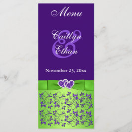 紫、緑のフローラ、ハートメニューカード メニュー
