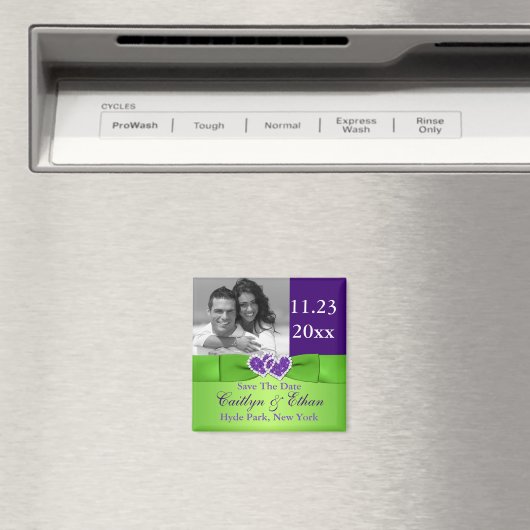 紫、緑の結合ハート日付磁石を保存 マグネット (インサイチュ (食洗機))