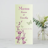 紫、緑の蝶のフローラ結婚カード メニュー (スタンド正面)