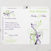 紫、緑、および白のフローラ結婚式 プログラム (正面/裏面)