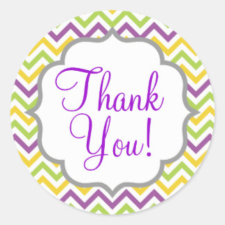 紫、緑、および黄色のシェブロンのストライプ ラウンドシール