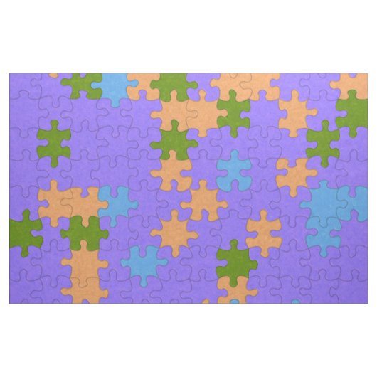紫、緑、オレンジ、青のパズル パターン(の模様が)ある ファブリック (ヤード)
