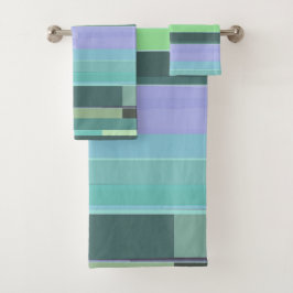 紫、緑、ターコイズの抽象芸術ストライプ バスタオルセット