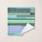 紫、緑、ターコイズの抽象芸術ストライプ バスタオルセット (ウォッシュタオル)