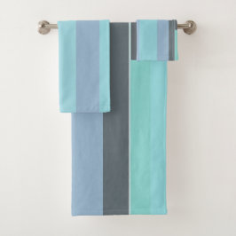 紫、緑、ターコイズの抽象芸術ストライプ バスタオルセット