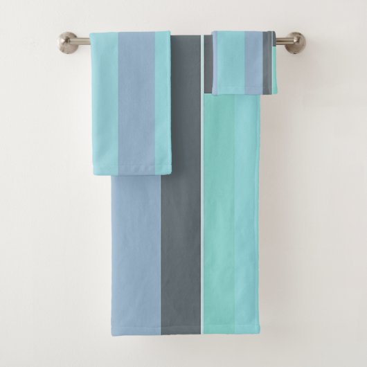 紫、緑、ターコイズの抽象芸術ストライプ バスタオルセット (インサイチュ)