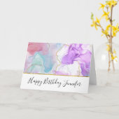 紫、緑、ピンクのフローリングカラー誕生日 カード (黄色い花)