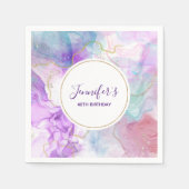 紫、緑、ピンクのフローリングカラー誕生日 スタンダードカクテルナプキン (正面)