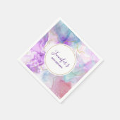 紫、緑、ピンクのフローリングカラー誕生日 スタンダードカクテルナプキン (角)