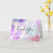 紫、緑、ピンクの流れる色ありがとう カード (黄色い花)