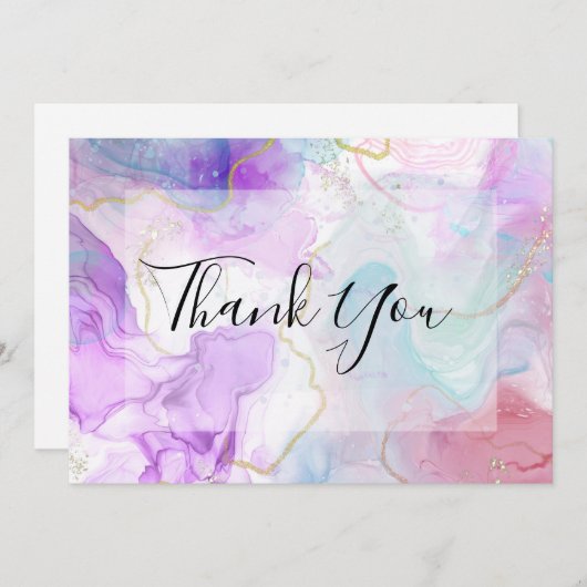 紫、緑、ピンクの流れる色ありがとう サンキューカード (正面/裏面)