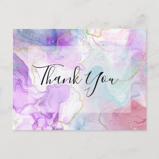 紫、緑、ピンクの流れる色ありがとう ポストカード (正面)