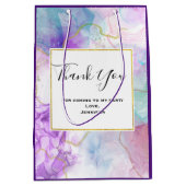 紫、緑、ピンクの流れる色ありがとう ミディアムペーパーバッグ (正面)