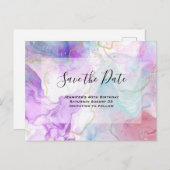 紫、緑、ピンクの流れる色が日付を保存 インビテーションポストカード (正面/裏面)