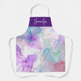 紫、緑、ピンクの流れる色エレガント エプロン