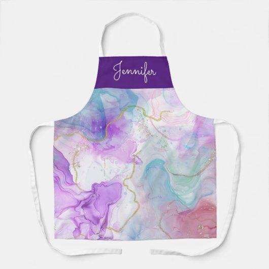 紫、緑、ピンクの流れる色エレガント エプロン (正面)