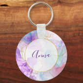 紫、緑、ピンクの流れる色エレガント キーホルダー (正面)