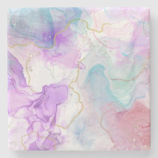 紫、緑、ピンクの流れる色エレガント ストーンコースター (正面)