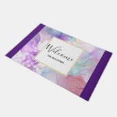 紫、緑、ピンクの流れる色エレガント ドアマット (アングル)