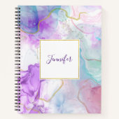 紫、緑、ピンクの流れる色エレガント ノートブック (正面)