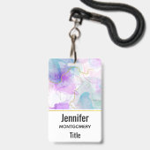 紫、緑、ピンクの流れる色エレガント バッジ (ストラップ付き裏面)