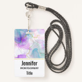 紫、緑、ピンクの流れる色エレガント バッジ (裏面ランヤード)