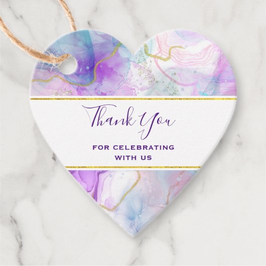 紫、緑、ピンクの流れる色エレガント フェイバータグ (正面)