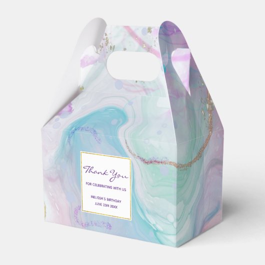 紫、緑、ピンクの流れる色エレガント フェイバーボックス (正面サイド)