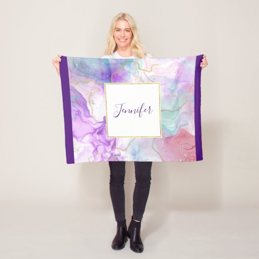 紫、緑、ピンクの流れる色エレガント フリースブランケット (インサイチュ)