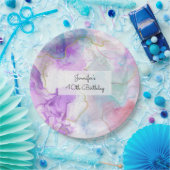 紫、緑、ピンクの流れる色エレガント ペーパープレート (パーティー)